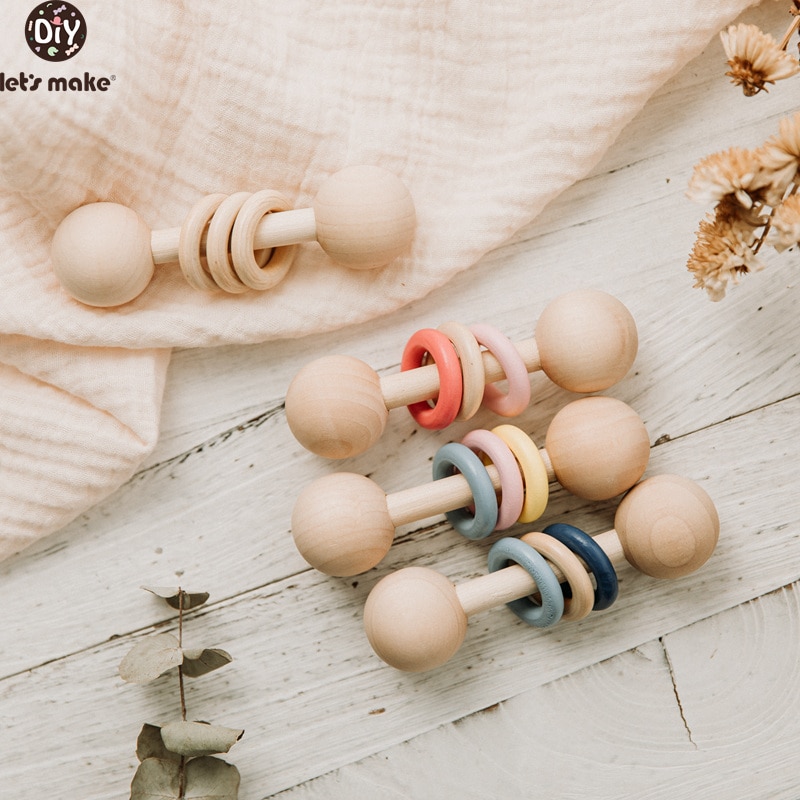 Let's Make Baby Beech Wooden Rattle 1pc Hemu Rattle Soother Teether Molar Toy Safe Without FPA Musical Chew Montessori Toys